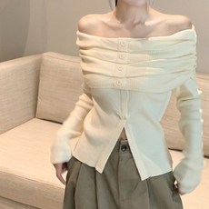 메이첼 여성용 드랑 오프숄더 절개 긴팔 니트 티셔츠 10176