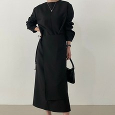 Paperments 泡泡袖層次感可拆式短裙連身裙 10110, 黑色