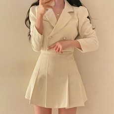 ViVEMO 春秋提花短版夾克 + 百褶裙兩件式套裝 10166