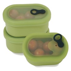 PAMIRE 帕米爾 蒸氣孔矽膠保鮮盒 橄欖綠, 3個, 保鮮盒 200ml