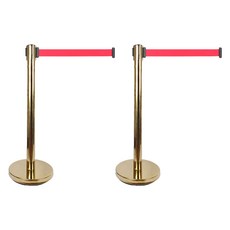 實惠一體式不鏽鋼伸縮帶圍欄柱 金色柱體 + 紅色伸縮帶組合, 2套, 金色 + 紅色