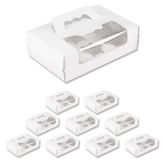 아이엔피 일체형 투명창 6구머핀 상자 + 내피 세트 16 x 24 x 7.5 cm, 화이트, 10세트