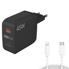 맥로이드 45W PPS 초고속 멀티충전기 V-4500 +Cto8 케이블 세트, 블랙, 1개