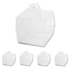 아이엔피 손잡이 투명 케익상자 + 받침 세트 대 19.5 x 19.5 x 15 cm, 화이트, 5세트