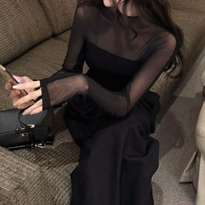 비비에모 여성용 하프터틀넥 시스루 긴소매 블라우스 10136