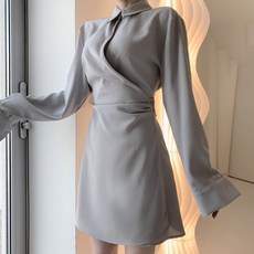 ViVEMO 女性克艾爾深開衩POLO領迷你連身裙 10123, 灰色