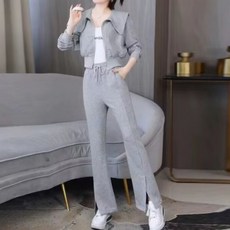 I'M MONG 女款Glimmy翻領拉鍊靴型褲運動套裝