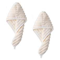 咕嘰 超強力吸收髮巾 25 x 65 cm, 2個, 象牙白色