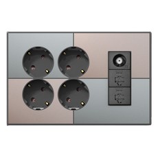TILINS 整合式插座 4孔 + CATV 2路 + RJ45 2孔 套組 綠米色 + 深灰色框架, 1套