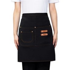 雙色餐廳高級半身帆布圍裙, 1個, 黑色