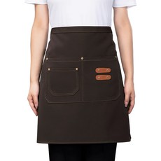 雙色餐廳高級半身帆布圍裙, 1個, 咖啡色