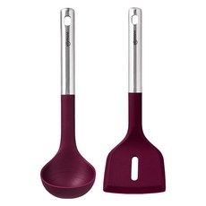 sillymann The Bold 矽膠廚具2件組, 1套, 鍋鏟 + 湯勺, 紅紫色
