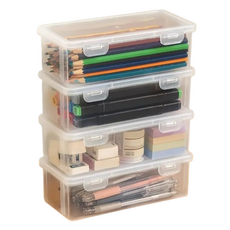 Simple Line 方形筆筒收納盒, 4個, 透明