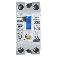 SANGDO 2P 20A 家用 產業用 2.5ka KS認證 Simple SIE-32d 2P D20 高靈敏度漏電斷路器, 1個