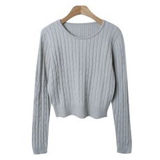 시크블랙 여성용 차레이 파스텔 꽈배기 크롭 라운드 니트 cpnt5804k51