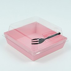 DesignPackage 正方形三明治盒 粉紅色+叉子組合, 50套