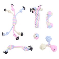 MrChuchu 狗狗拔河遊戲繩索玩具6件組, 1套, 藍色 + 粉紅色 + 黃色