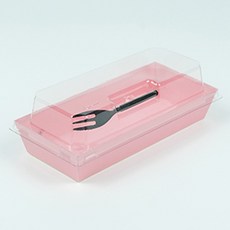 Cheonun Package 長方形三明治盒 粉紅色+叉子組, 50套