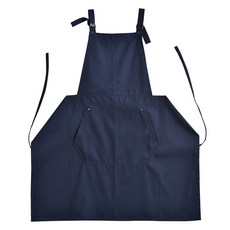 雙色調咖啡廳工作室簡約帆布口袋圍裙, 1個, 海軍藍