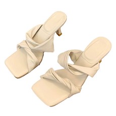 페이퍼먼츠 여성용 케리 스퀘어 꼬임 더블 스트랩 미드굽 샌들 10037