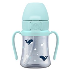 GROSMIMI 嬰幼兒用 PPSU 小鯨魚吸管杯, 奶油藍, 200ml, 1個