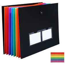 유니비 8포켓 레인보우 아코디언 파일 + 라벨지 세트, 블랙, 1세트