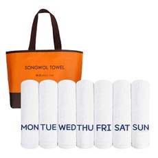 송월타월 플러피 세븐 요일 호텔타올 170g 30수 코마사 7p + 리유저블 백 세트, 화이트 + 네이비 레터링, 1세트