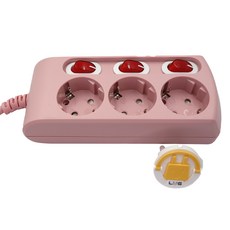 LUGBOX 一般個別延長線 3孔 + 安全蓋套組 KF-KSB-03K3-A, 1套, 1.5m, 粉紅色 + 隨機出貨