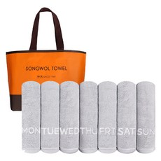 송월타월 플러피 세븐 요일 호텔타올 170g 30수 코마사 7p + 리유저블 백 세트, 그레이 + 화이트 레터링, 1세트