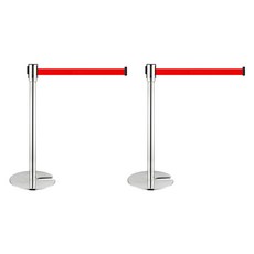 組裝堆疊式伸縮帶圍欄柱, 2個, 銀色柱身 + 紅色帶