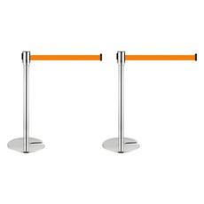 可組裝堆疊式伸縮圍欄柱, 2個, 銀色桿身 + 橘色伸縮帶