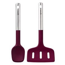 sillymann The Bold 矽膠廚具2件組, 1套, 料理匙 + 寬版鍋鏟, 紅紫色