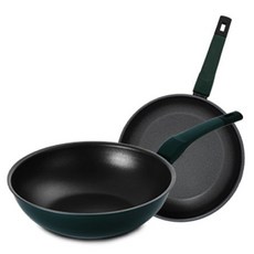 Raon Casa Cook Master 電磁爐平底鍋2件組, 1套, 平底鍋 + 炒鍋 28cm, 深綠色