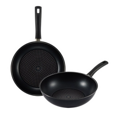 HAPPYCALL New Grip Lite 鑽石塗層鍋具組2件組, 平底鍋28cm + 炒鍋28cm, 黑色, 1組