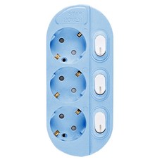 EUGDA 獨立開關彩色延長線 3孔, 藍色, 2.5m, 1個