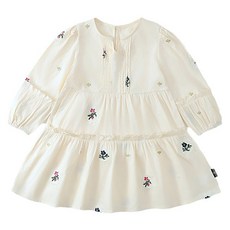 Uvely 女童款 Sojirang 寬鬆版型花朵刺繡圖案荷葉邊皺褶連身裙