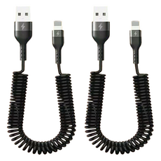 파워샷 아이폰 스피링 릴케이블 휴대폰 테블릿 충전 케이블 2종 세트, 블랙, 1세트, 2m