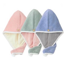 Leobins吸水力好的乾髮毛巾 35*60cm 3件組, 1套, 粉紅色, 綠色, 藍色