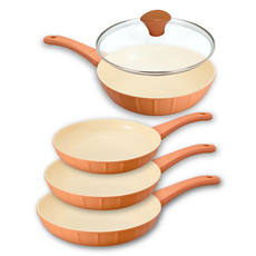 GENIAL 韓國製 Cucina 電磁爐用平底鍋5件組, 1套, 橘色, 5種