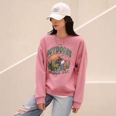 시크폭스 여성용 리니어 프린팅 코튼 맨투맨