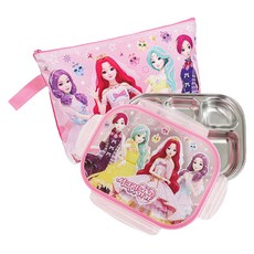 Secret Jouju 兒童用 星星寶石 不鏽鋼餐盤便當 + 餐袋組合, 1套, 餐盤 + 蓋子 + 餐袋, 混合顏色