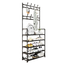 Yegrina 堅固衣架鞋櫃多功能掛架 5層 60cm, 黑色, 1個
