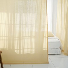 SCOHOme 韓國製造 30支純棉 快樂布料遮蔽簾 2入, 快樂奶油黃