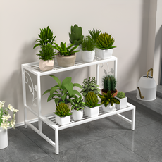 모스터 철제 계단식 베란다 화분정리 선반 60cm x 40cm x 높이 44cm, 2단, 화이트