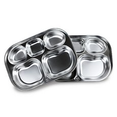 세신 유아용 304 스테인리스 미니 식판 5구 세로 24.5cm x 가로 17cm x 높이 3cm, 실버, 2개, 단품