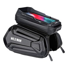 WILD MAN 自行車前梁上管袋 可觸控手機遮光硬殼馬鞍防水收納包, 黑色, 1個
