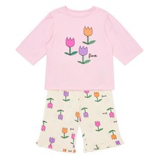 LaughingChild 女童鬱金香七分棉質上下套裝