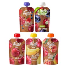 孩童新鮮水果泥 蘋果口味 100g+蘋果&香蕉口味 100g+蘋果&水蜜桃&芒果口味 100g+蘋果&藍莓&草莓口味 100g+蘋果&李子口味 100g 5款組, 1組