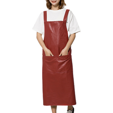 Kerico 工作用防水雙口袋長版皮革圍裙, 深紅色
