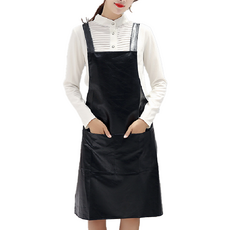 Keriko 美術用防水前雙口袋吊帶皮革圍裙, 黑色